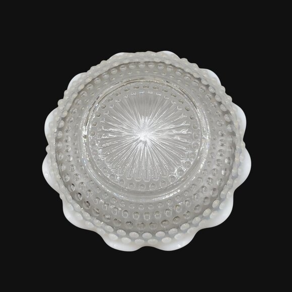 1940s Anchor Hocking Moonstone Hobnail Glass Bowl Ruffled Edge 8 Inch - Picture 6 of 7